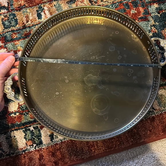 11” Vintage Brass Tray with Floral Handles - Picture 2 of 4